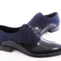 Sumptuous Pairs Blue Suede Black Leather Upper Suede Real Leather Men Oxford Lace Up Shoes - Thumbnail 1