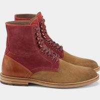 Men Tan Burgundy Leather Suede Oxford Ankle High boot In Suede Leather - Thumbnail 1