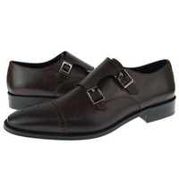 Handmade Brown Medallion Cap Toe Real Leather Men Dual Monk Strap Formal Shoes - Thumbnail 4