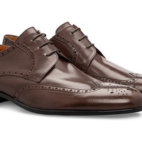 Derby Brown Color Brogue Toe Real Leather Men Handmade Wingtip Formal Shoes - Thumbnail 4