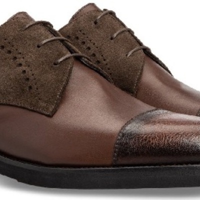 Customize derby brown lace up suede leather men handmade cap toe formal shoes