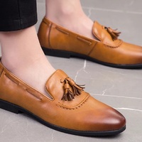 Men Tassel Loafers Tan Patina Genuine Leather Handmade Pull On Formal Shoes - Thumbnail 4