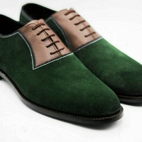 Oxford Ambrosial Green Suede Tan Vintage Leather Business Reliable Formal Shoes - Thumbnail 1