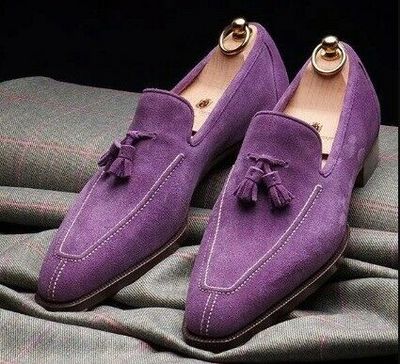 Tassel Loafer Purple Sterling Suede Leather Split Toe Handmade Fashionable Shoes