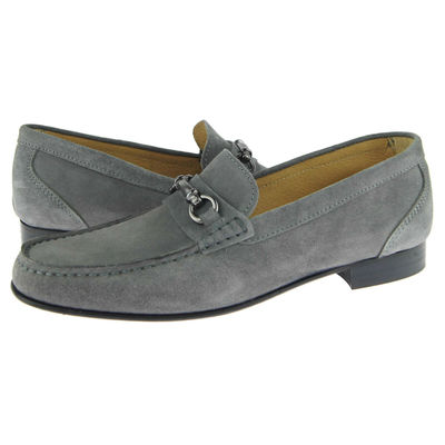 Horsebit loafer slip on handmade gray suede leather apron toe men formal shoes