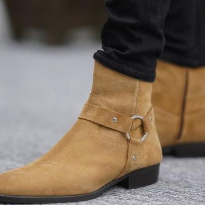 Brown genuine leather suede western boots