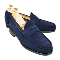Men Navy Color Penny Loafer Slip On Hand Made Suede Leather Shoes - Thumbnail 1