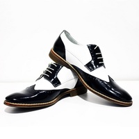 Spectator Two Tone Blucher Wingtip Handmade Leather Men Formal Lace Up Shoes - Thumbnail 1