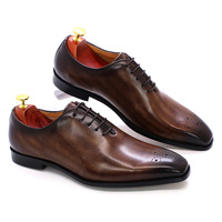 Men Oxford Wooden Brown Wholecut Patina Genuine Leather Handmade Lace Up Shoes - Thumbnail 1