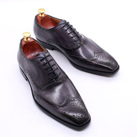 Customize Patina Brogue Wingtip Leather Handmade Oxford Lace Up Formal Shoes - Thumbnail 4