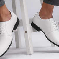 Men White Suiting Oxford Black Sole Real Leather Single Vamp Formal Dress Shoes - Thumbnail 1