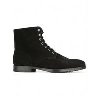 Men's Black High Ankle Rounded Cap Toe Real Suede Leather Lace Up Boots - Thumbnail 1