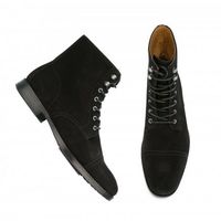 Men's Black High Ankle Rounded Cap Toe Real Suede Leather Lace Up Boots - Thumbnail 4