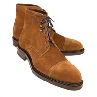 Tan Color High Ankle Rounded Cap Toe Genuine Suede Leather Lace Up Boots  - Thumbnail 1