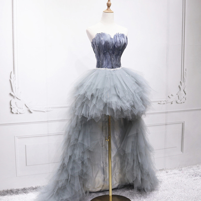 Unique tulle high low prom dress a line evening dress - Thumbnail 3