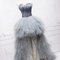 Unique tulle high low prom dress A line evening dress - Thumbnail 1