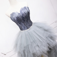 Unique tulle high low prom dress A line evening dress - Thumbnail 2