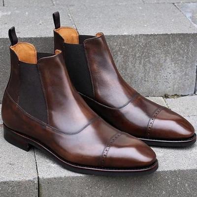New handmade pure dark brown leather chelsea ankle boots for men's - Thumbnail 1