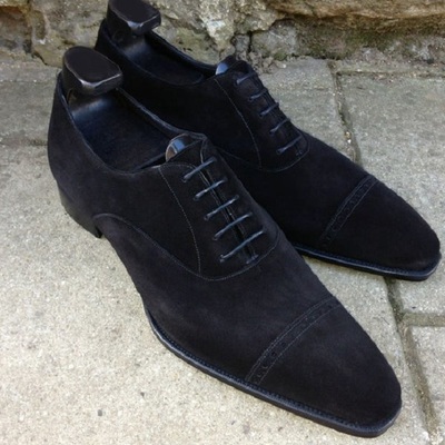 New pure handmade black suede leather lace up dress shoes for men's