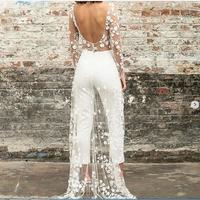 Simple Beach Wedding Dresses Boho Bridal Gowns Sexy Crew Neck Delicate Lace Trousers Wedding Dresses,120 - Thumbnail 1