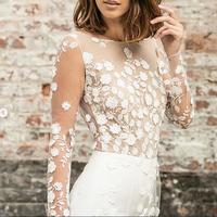Simple Beach Wedding Dresses Boho Bridal Gowns Sexy Crew Neck Delicate Lace Trousers Wedding Dresses,120 - Thumbnail 2