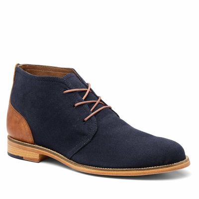 Men's chukka two tone navy blue suede tan genuine leather ankle boots - Thumbnail 2