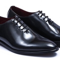 Luxury Whole Cut Balmoral Black Color Genuine Leather Men Business Shoes - Thumbnail 1