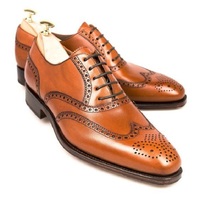 Tan Brown Oxford Wingtip Brogue Matching Sole Formal Leather Customize Men Shoes - Thumbnail 4