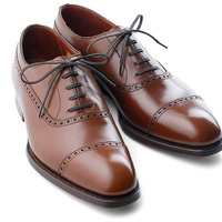 Light Weight Amber Brown Cap Toe Oxford Premium Leather Men's Dress Shoes - Thumbnail 4