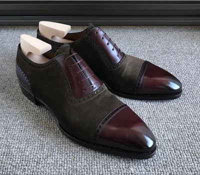 Oxford Shoes Brown Suede Maroon Premium Leather Derby Cap Toe Men's Handmade