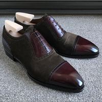 Oxford Shoes Brown Suede Maroon Premium Leather Derby Cap Toe Men's Handmade - Thumbnail 1