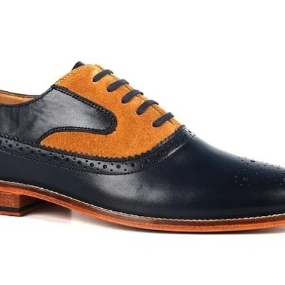 Handmade two tone oxford genuine suede leather shoes for men