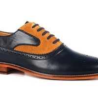 Handmade Two Tone Oxford Genuine Suede Leather Shoes For Men - Thumbnail 4