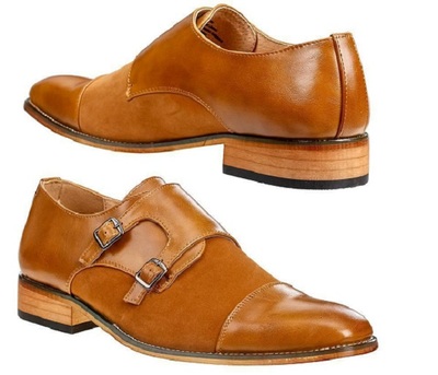 Monks Brown Handmade Double Buckle Straps Genuine Suede Leather Shoes 