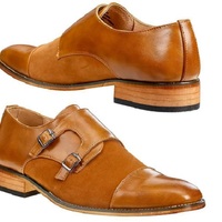 Monks Brown Handmade Double Buckle Straps Genuine Suede Leather Shoes  - Thumbnail 4