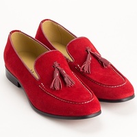 Red Tassel Loafer Slip On Shoes Suede Premium Leather Rounded Apron Toe Men's - Thumbnail 4