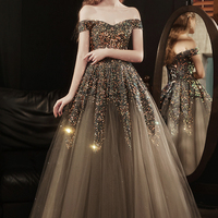 Shiny sequins long prom dress A line evening dress - Thumbnail 4