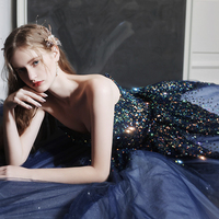 Shiny sequins long prom dress A line evening dress - Thumbnail 7