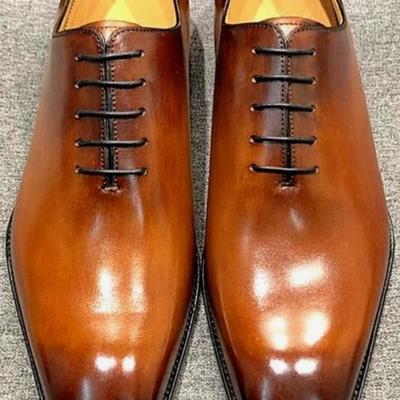 Handmade men's leather oxfords two tone plain toe party wear lace up shoes - Thumbnail 4