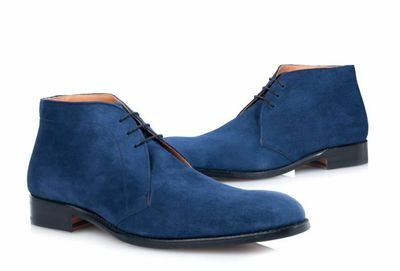 Men's Blue Chukka Derby Plain Rounded Toe Suede Leather Black Sole Shoes