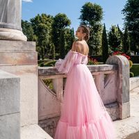 Charming A-Line Off the Shoulder Long Sleeve Tulle Long Formal Prom Dresses - Thumbnail 1