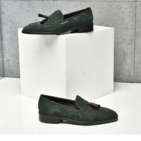 Men's Green Tassel Loafer Slip On Genuine Suede Leather Black Sole Shoes  - Thumbnail 1