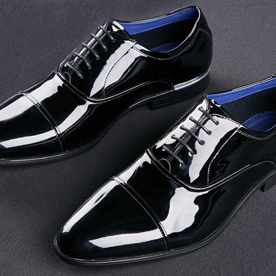 Luxury black patina handmade cap toe pure leather men balmoral formal shoes