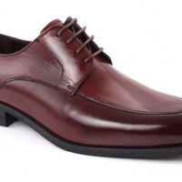 DERBY STYLE AUBURN BROWN PATINA MOC TOE REAL LEATHER FORMAL OFFICE SHOES FOR MEN - Thumbnail 1