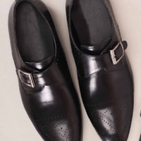 Comfort Dark Brown Medallion Toe Single Monk Strap Premium Leather Dress Shoes - Thumbnail 4