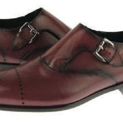 Customize monk strap brown patina brogue toe handmade leather men formal shoes