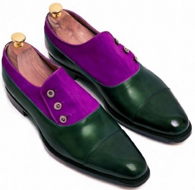 Quick Finds Two Tone Patina Button MOCCASIN Style Real Suede LEATHER Dress Shoes