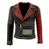 Handmade Women Multicolor Leather Jacket Rock Steam Punk Studded Biker Silver Studs Spiked Jacket - Thumbnail 4
