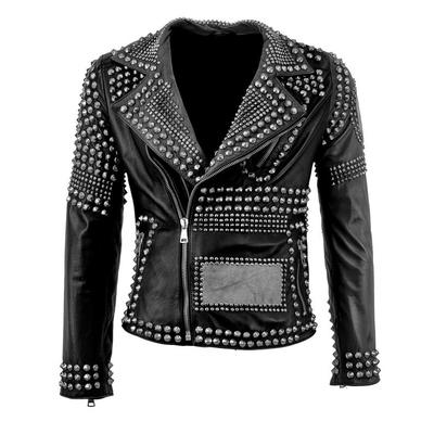 Handmade Women Black Leather Jacket Rock Steam Punk Studded Biker Silver Studs Spiked Jacket