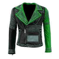 Handmade Women Multicolor Leather Jacket Rock Steam Punk Studded Biker Silver Studs Spiked Jacket - Thumbnail 4